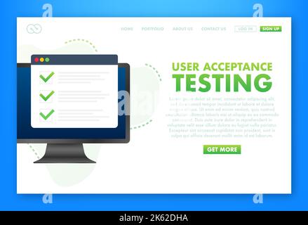 UAT - User Acceptance Testing. Software testing concept. Development quality. Vector stock illustration. Stock Vector