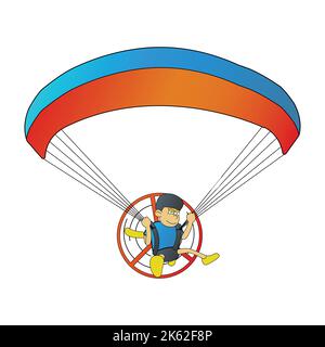 cute of man on paramotor on cartoon version,vector illustration Stock Vector