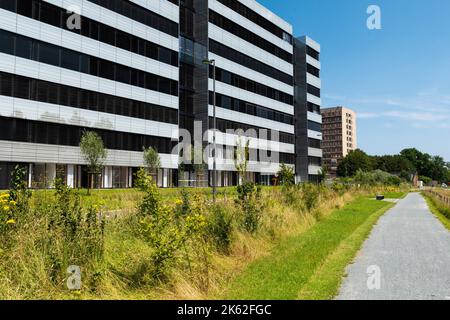 Anderlecht, Brussels Capital Region - Belgium - 07 30 2021 Contemporary facade of the Erasme University hospital Stock Photo