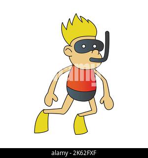 cute of diver on cartoon version,vector illustration Stock Vector