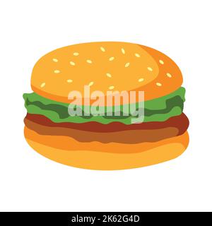 cute food of hamburger on cartoon version,vector illustration Stock Vector