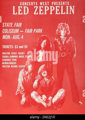 Led Zeppelin - State Fair Coliseum Handbill (1969) John Paul Jones, Jimmy Page, Robert Plant, John Bonham. Stock Photo
