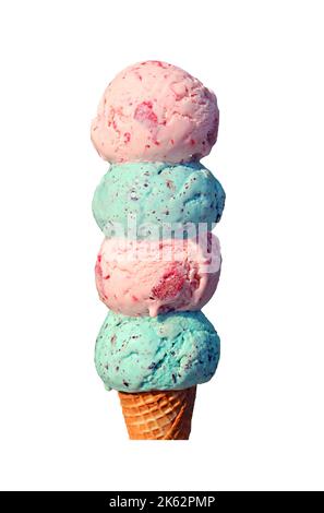 Four scoops of delectable ice cream Isolated on white background Stock Photo