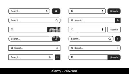 Various search bars with outline border. Internet browser engine with search box, address bar and text field. UI design, website interface element Stock Vector