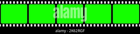Realistic blank film strip, camera roll. Old retro cinema movie strip with green chroma key background. Analog video recording and photography. Visual Stock Vector
