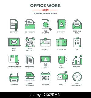 Business and office work, planning and scheduling. Daily schedule, employees, working day. Office tools and stationery supplies, documents, paperwork Stock Vector