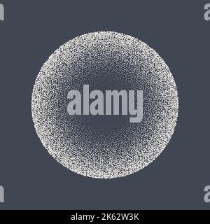 Round shaped dotted object, stipple elements. Fading gradient. Stippling, dotwork drawing, shading using dots. Pixel disintegration, halftone effect Stock Vector
