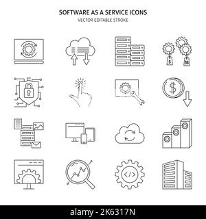 Software as a service icon set in thin line style. Vector illustration. Stock Vector