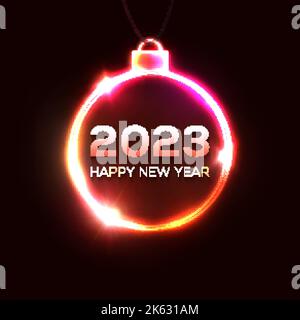 Happy New Year 2023. Glowing neon light card. Stock Vector