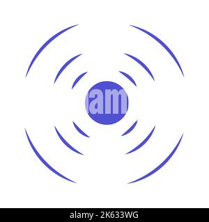 Echo sonar waves. Blue radar symbol on sea and ultrasonic signal reflection. Icon detect and scan vibration or water. Round pulsating circle wave syst Stock Vector