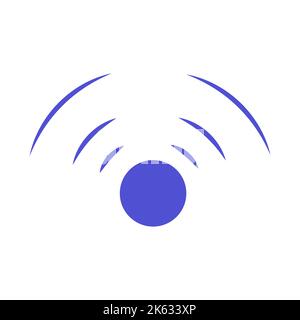 Echo sonar waves. Blue radar symbol on sea and ultrasonic signal reflection. Icon detect and scan vibration or water. Round pulsating circle wave syst Stock Vector
