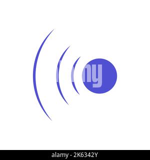 Echo sonar waves. Blue radar symbol on sea and ultrasonic signal reflection. Icon detect and scan vibration or water. Round pulsating circle wave syst Stock Vector