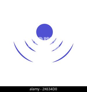 Echo sonar waves. Blue radar symbol on sea and ultrasonic signal reflection. Icon detect and scan vibration or water. Round pulsating circle wave syst Stock Vector