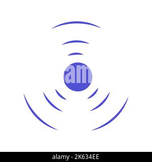 Echo sonar waves. Blue radar symbol on sea and ultrasonic signal reflection. Icon detect and scan vibration or water. Round pulsating circle wave syst Stock Vector