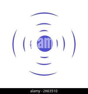 Echo sonar waves. Blue radar symbol on sea and ultrasonic signal reflection. Icon detect and scan vibration or water. Round pulsating circle wave syst Stock Vector