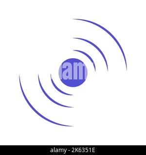 Echo sonar waves. Blue radar symbol on sea and ultrasonic signal reflection. Icon detect and scan vibration or water. Round pulsating circle wave syst Stock Vector