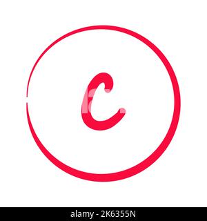 Grading system C . Grades for school sign. Exam result written in red pen. Icon for student and education marker evaluation. Study score scribble Stock Vector