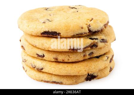 Stack of five all butter sultana cookies isolated on white. Stock Photo