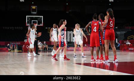 JULY 25th, 2021 - SAITAMA, JAPAN: Women Basketball Preliminary Round Group A game between USA and France at the Tokyo 2020 Olympic Games (Photo by Mickael Chavet/RX) Stock Photo