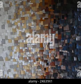 Pieces of fabric leather, brown yellow and grey Stock Photo