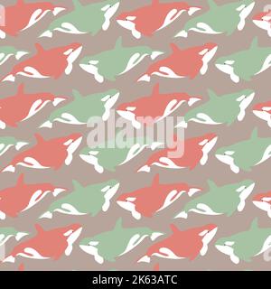 Vector seamless pattern with orca.Underwater cartoon creatures.Marine background.Cute ocean pattern for fabric, childrens clothing,textiles,wrapping Stock Vector