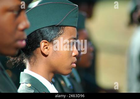 Girl in Army ROTC roll call at High school in Atlanta Stock Photo