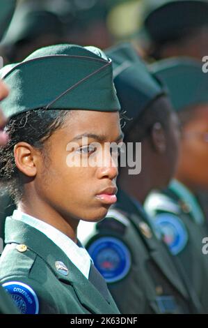 Girl in Army ROTC roll call at High school in Atlanta Stock Photo