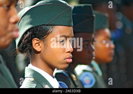 Girl in Army ROTC roll call at High school in Atlanta Stock Photo