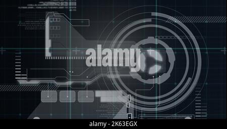 Composition of scope scanning and data processing on black background Stock Photo