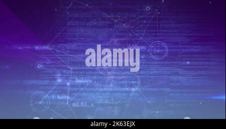 Composition of network of connections with data processing on blue background Stock Photo