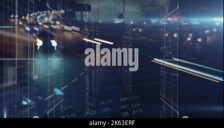 Image of data processing over cityscape Stock Photo