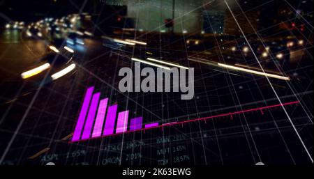 Image of graph and data processing over cityscape Stock Photo