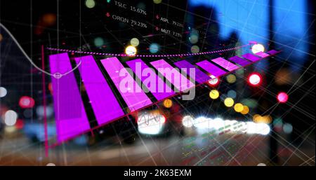 Image of graph and data processing over cityscape Stock Photo