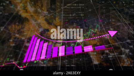 Image of graph and data processing over cityscape Stock Photo