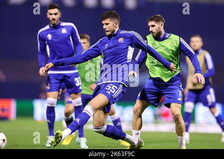 Zagreb, Croatia. 11th Oct, 2022. ZAGREB, CROATIA - OCTOBER 11: Dino Peric of GNK Dinamo Zagreb during the warm-up before the UEFA Champions League group E match between Dinamo Zagreb and FC Salzburg at Stadion Maksimir on October 11, 2022 in Zagreb, Croatia. Photo: Goran Stanzl/PIXSELL Credit: Pixsell photo & video agency/Alamy Live News Stock Photo