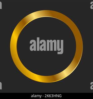 Round golden sparkling frame isolated on a black background. Golden shiny glowing round frame isolated over dark background. Gold metal ring luxury Stock Vector