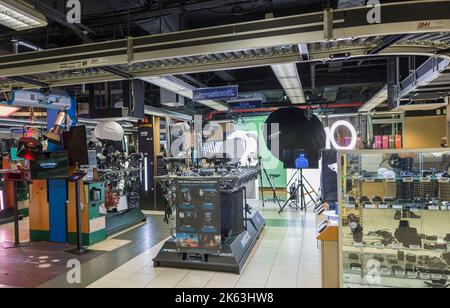 Beautiful view of interior BH store Photo Video with view of racks with photo and video equipment. USA. New York. Stock Photo