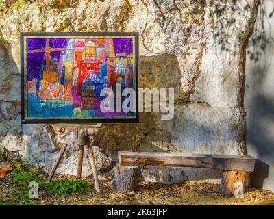 Abstract artwork on display in outdoor location - Le Petit-Pressigny, Indre-et-Loire (37), France. Stock Photo