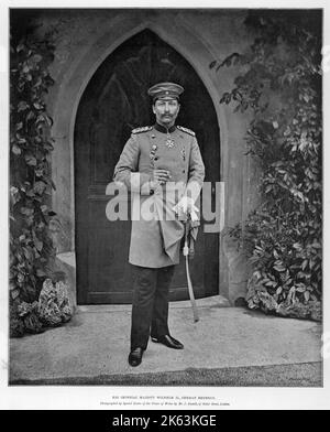 Wilhelm II (1859 - 1941), Emperor of Germany shown in military uniform and smoking a cigarette.     Date: 1894 Stock Photo