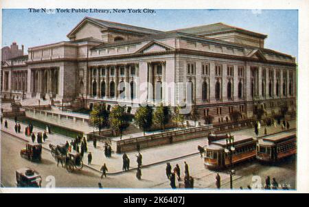 The New York Public Library, 5th Avenue from 40th to 42nd Street - New York City, USA - opened in 1911 Stock Photo