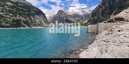 A scenic vie of Gelmer Lake near by the Grimselpass in Swiss Alps, Gelmersee, Switzerland Stock Photo