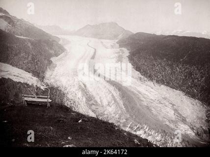 Vintage 19th century photograph: Altesch Glacier, Alps moutains, Switzerland Stock Photo