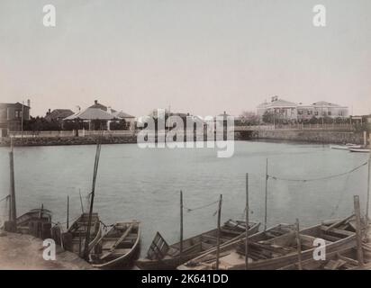 foreign settlement in the Tsukiji district of Tokyo, Japan. Vintage 19th century photograph. Stock Photo