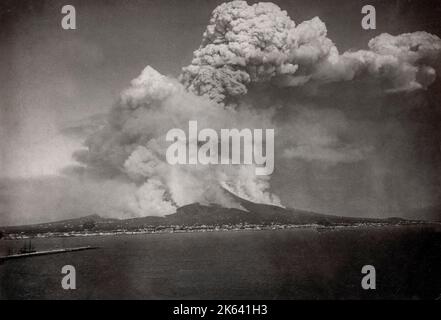 EVintage 19th century photograph: ruption of the volcano Mount Vesuvius, Gulf of Naples, Campania, Italy Stock Photo
