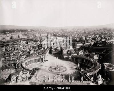 View of Rome taken from St. Peter's basilica in the Vatican. Vintage 19th century photograph. Stock Photo