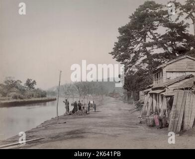 View along Negishi canal, Yokohama, Japan. Vintage 19th century photograph. Stock Photo
