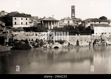 Rome - the mouth of the Roman Great Sewer or Cloaca Maxima where it empties into the river Tiber. Vintage 19th century photograph Stock Photo