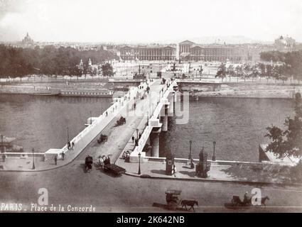 Vintage 19th century photograph - bridge and River Seine, Place de la Concorde, Paris, France Stock Photo