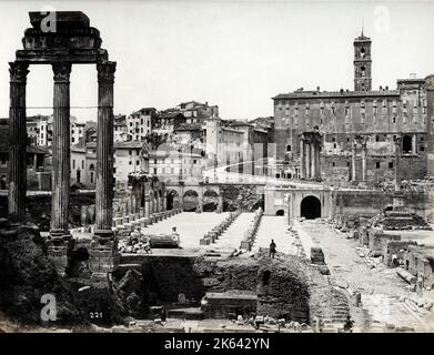 19th century vintage photograph: View Roman ruins, architecture, in  the Forum, Rome, Italy Stock Photo