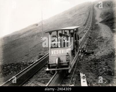 19th century vintage photograph: Funicular railway on Mount Vesuvius, volcano in Italy Stock Photo